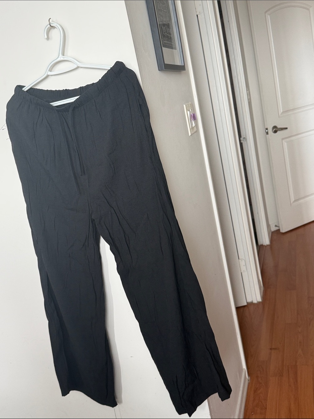 Womens Black Wide Leg Drawstring Pants
